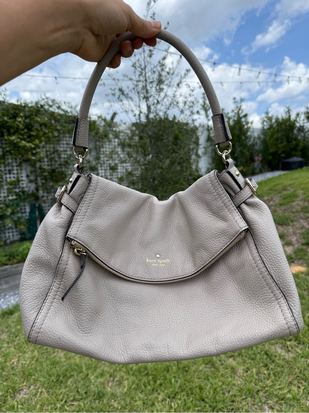 kate spade taupe pebble leather shoulder bag